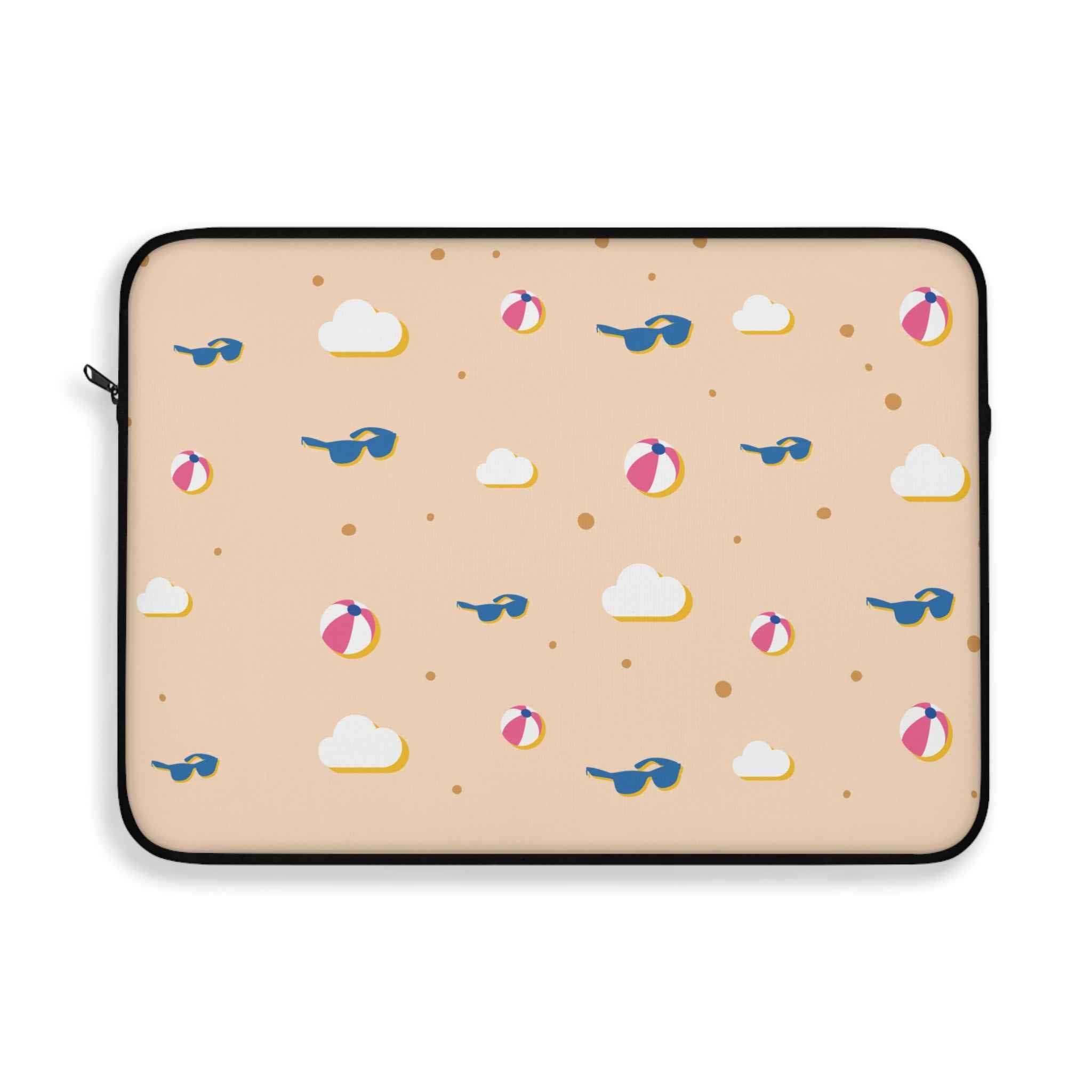 Beach Pattern Laptop Sleeve — Sunglasses, Beach Balls & Clouds Design