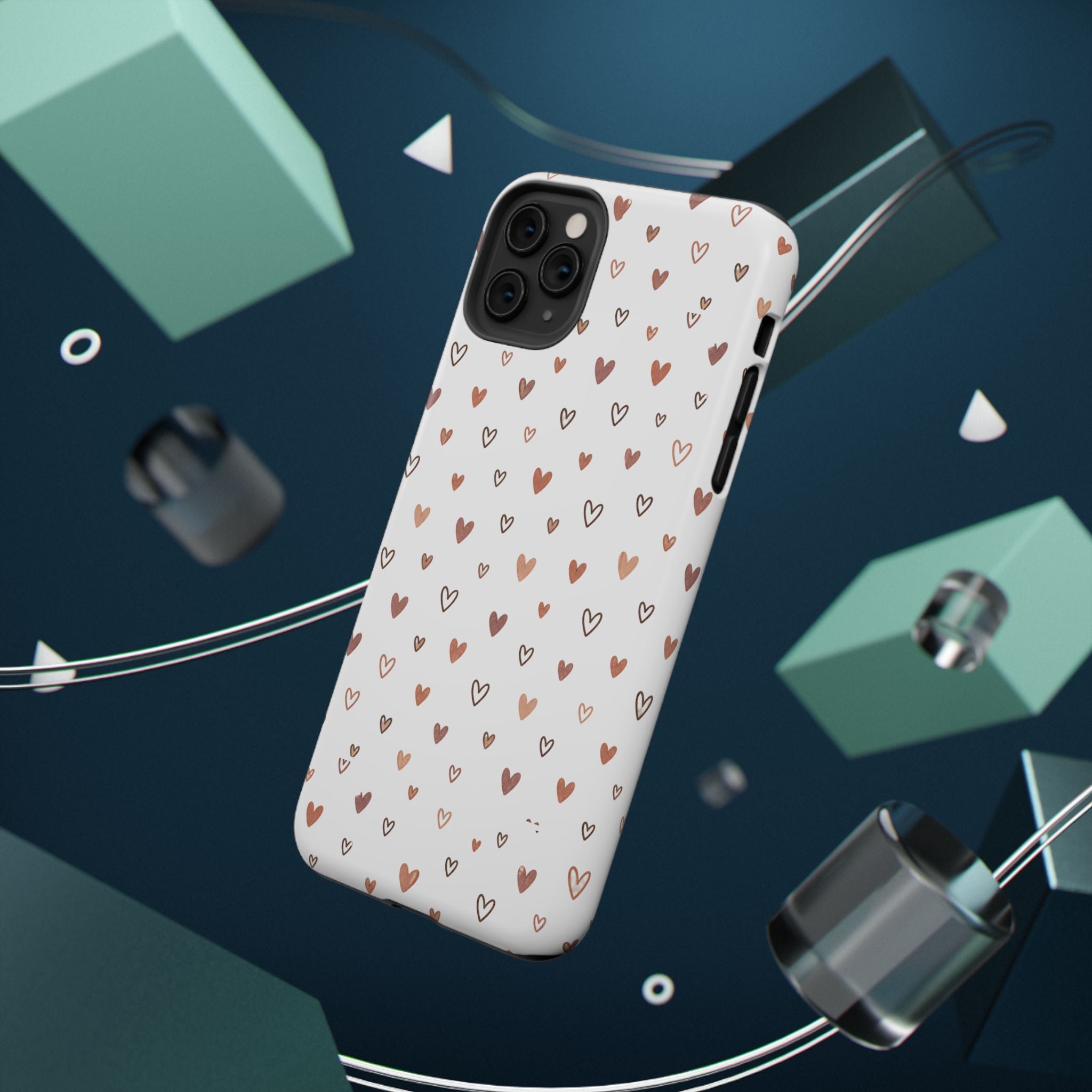 Heart Doodle Impact-Resistant Phone Case — Cute Neutral Tiny Hearts Design