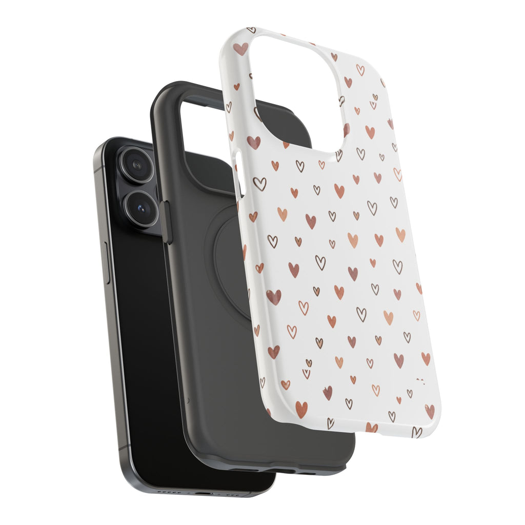 Heart Doodle Impact-Resistant Phone Case — Cute Neutral Tiny Hearts Design
