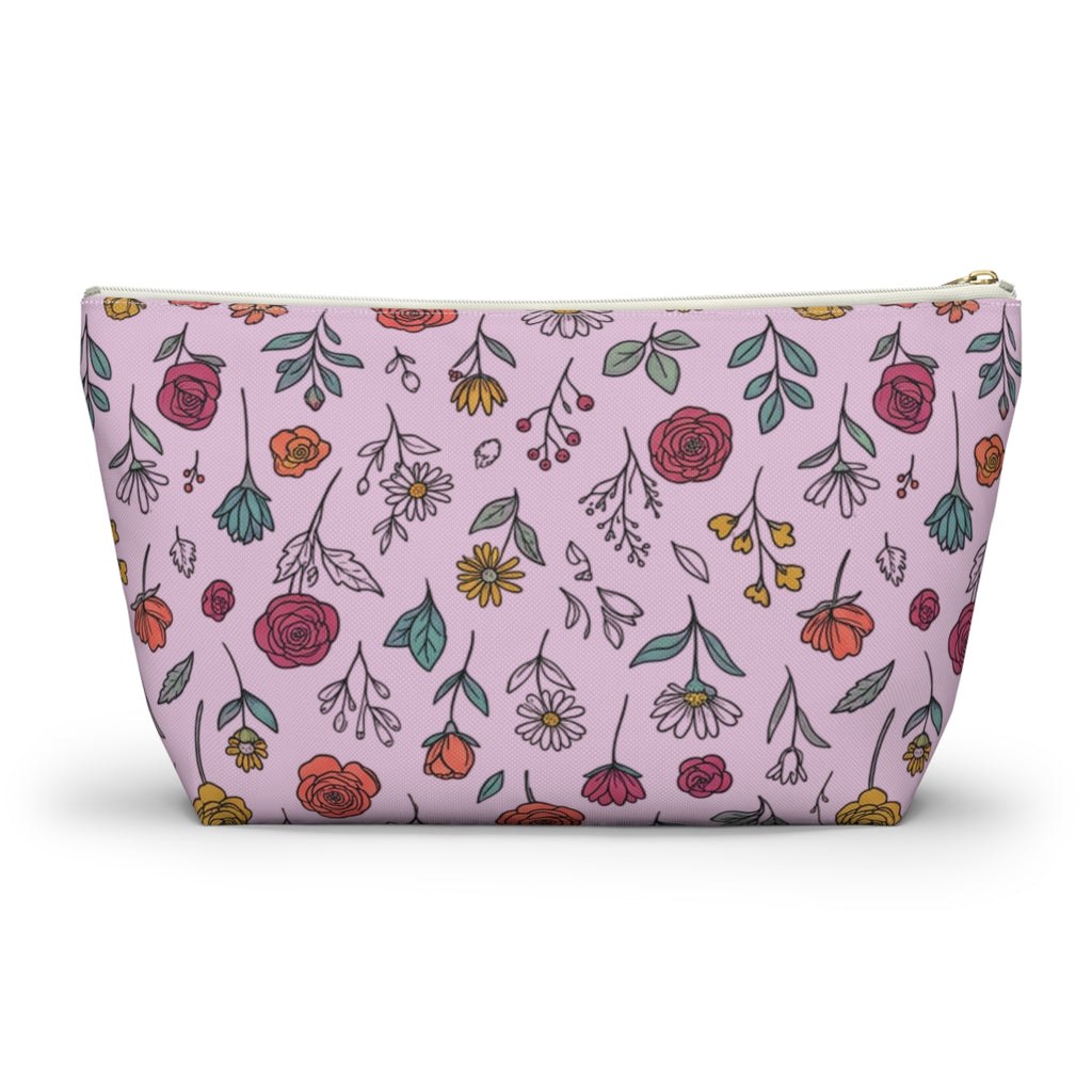 Floral Doodle Accessory Pouch — T‑Bottom Makeup & Travel Organizer