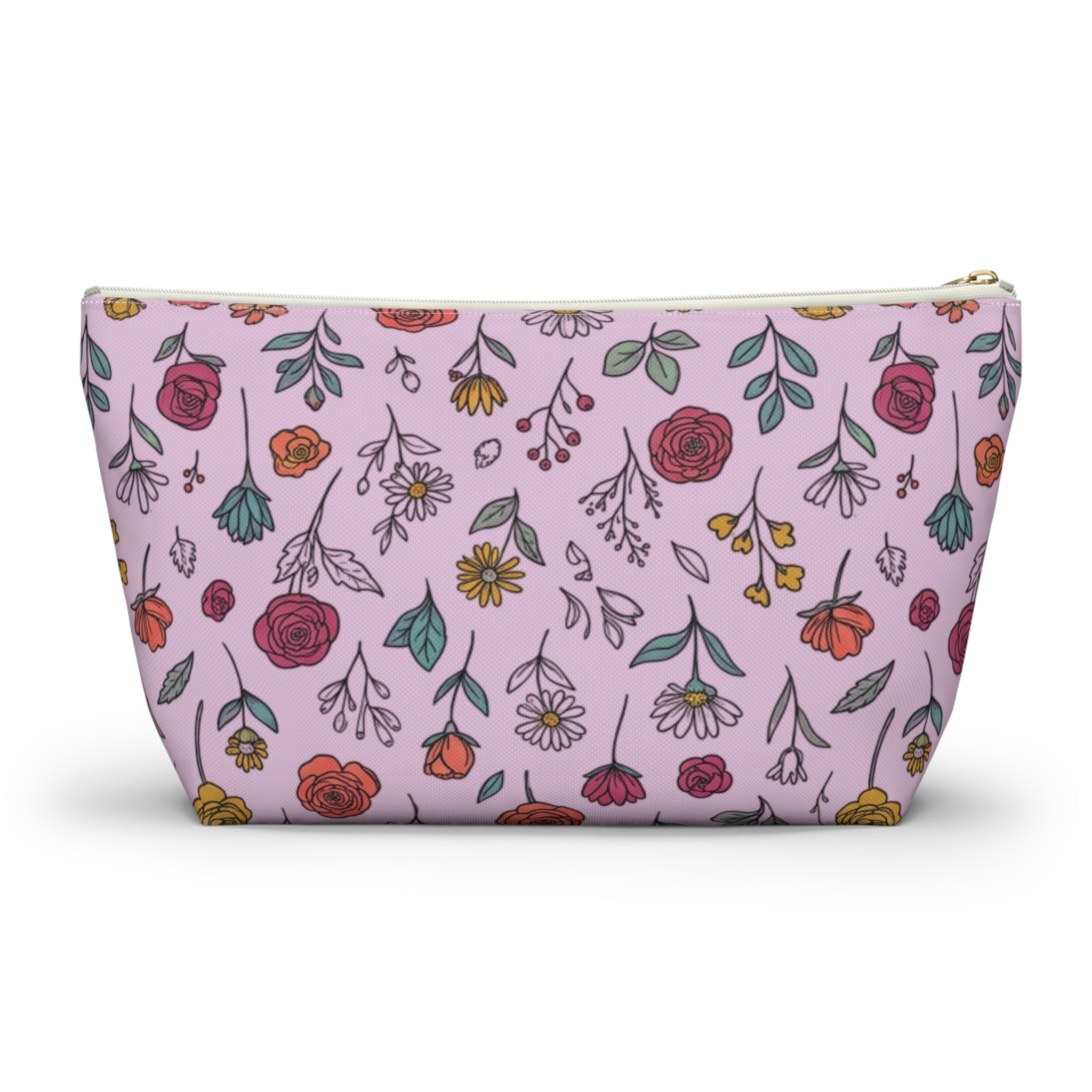 Floral Doodle Accessory Pouch — T‑Bottom Makeup & Travel Organizer