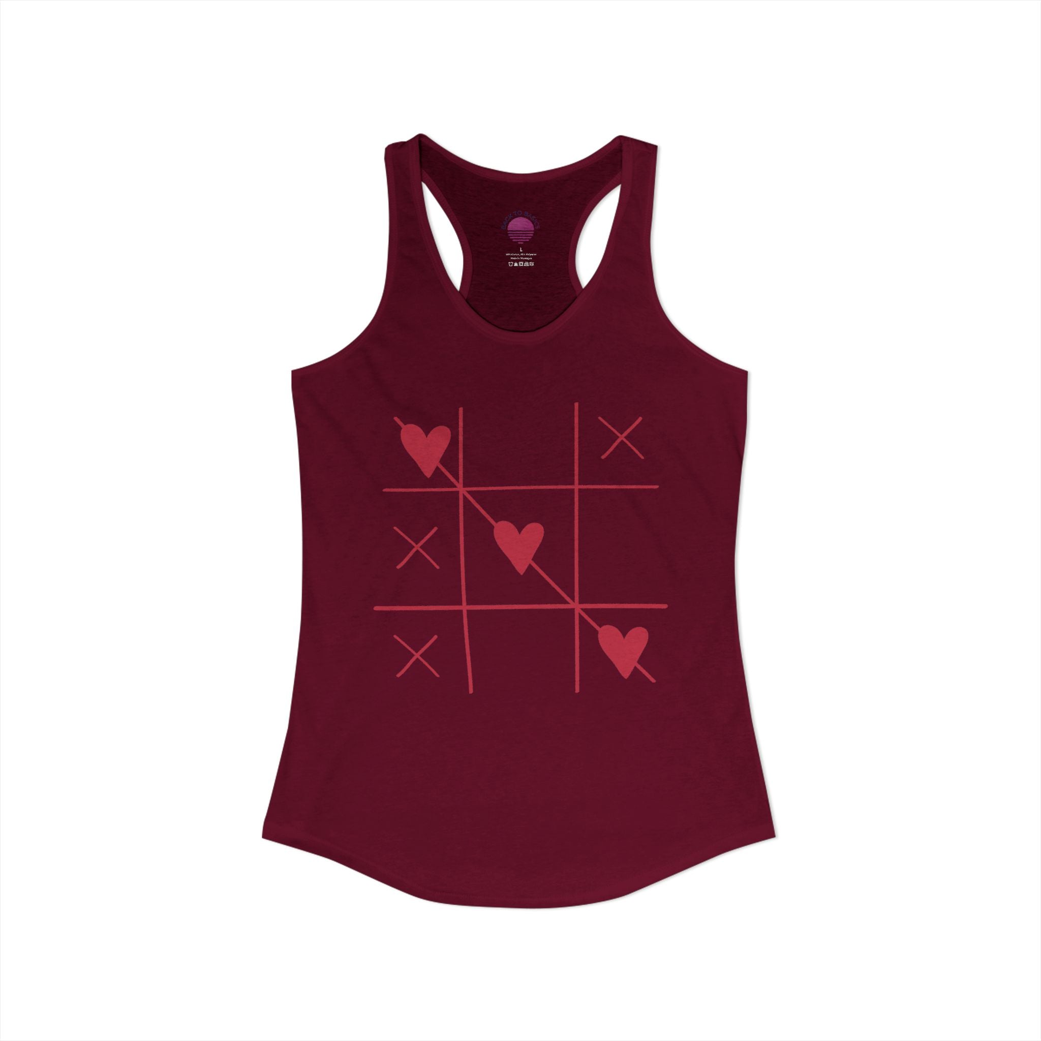 Heart Tic Tac Toe Women’s Racerback Tank — Cute Valentine’s Game Tee