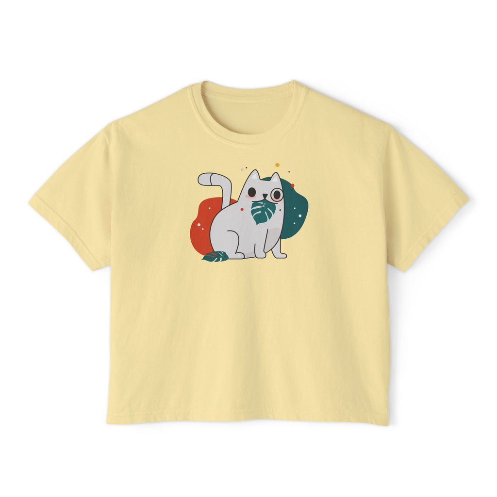 Cute Cosmic Cat Boxy Tee — Women's Graphic T-Shirt