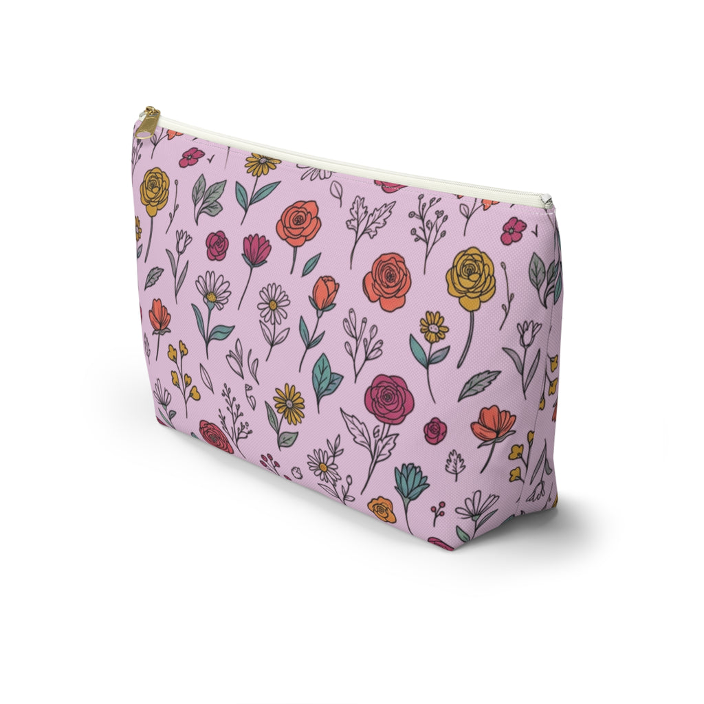 Floral Doodle Accessory Pouch — T‑Bottom Makeup & Travel Organizer