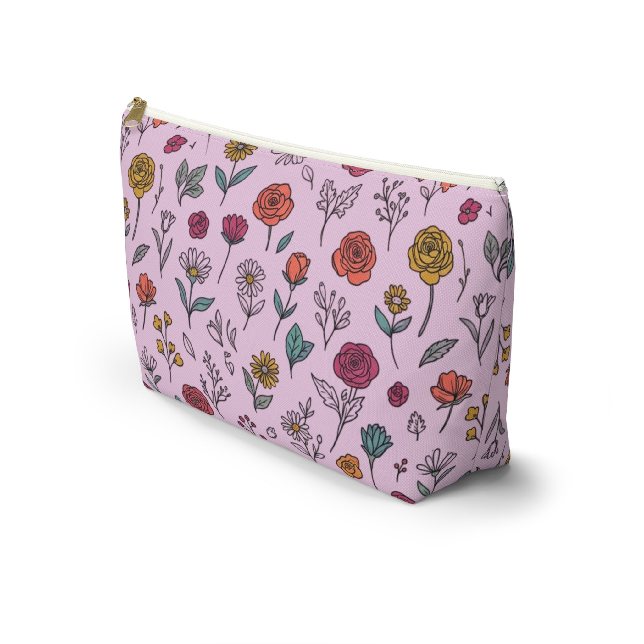 Floral Doodle Accessory Pouch — T‑Bottom Makeup & Travel Organizer