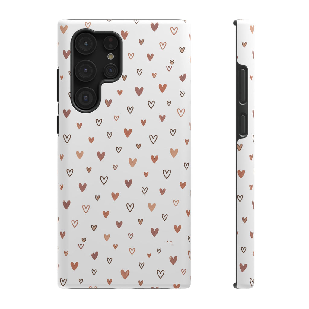 Heart Doodle Impact-Resistant Phone Case — Cute Neutral Tiny Hearts Design