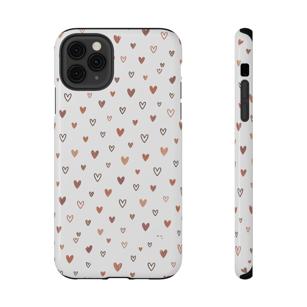 Heart Doodle Impact-Resistant Phone Case — Cute Neutral Tiny Hearts Design