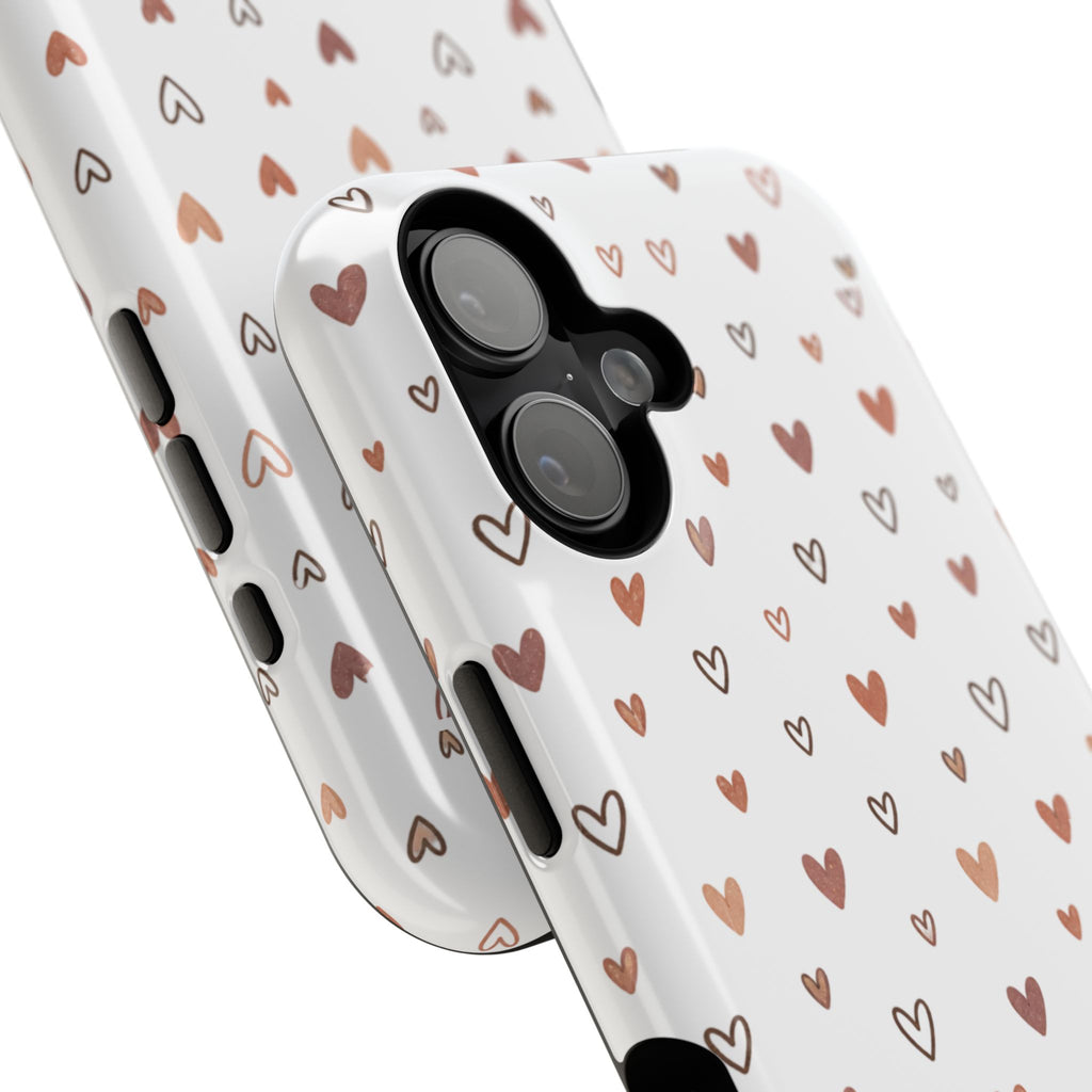 Heart Doodle Impact-Resistant Phone Case — Cute Neutral Tiny Hearts Design