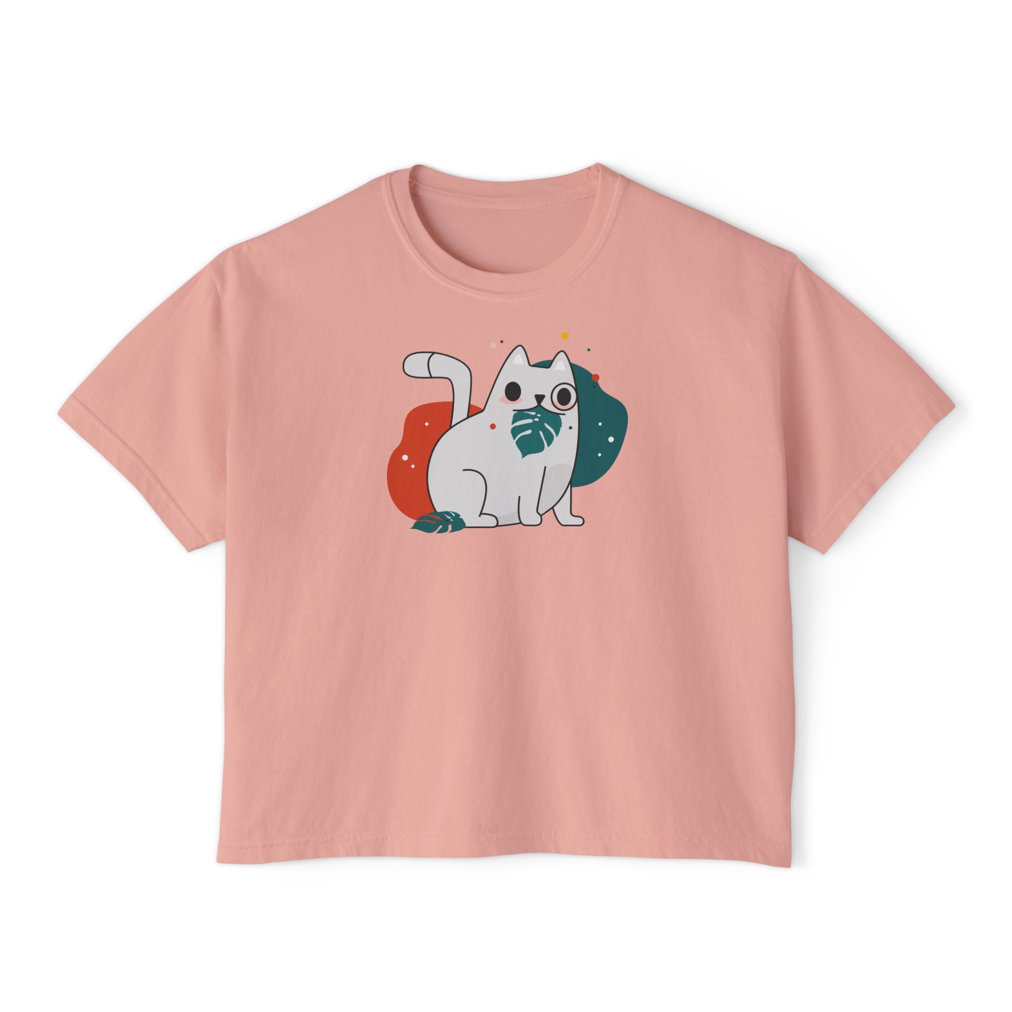 Cute Cosmic Cat Boxy Tee — Women's Graphic T-Shirt