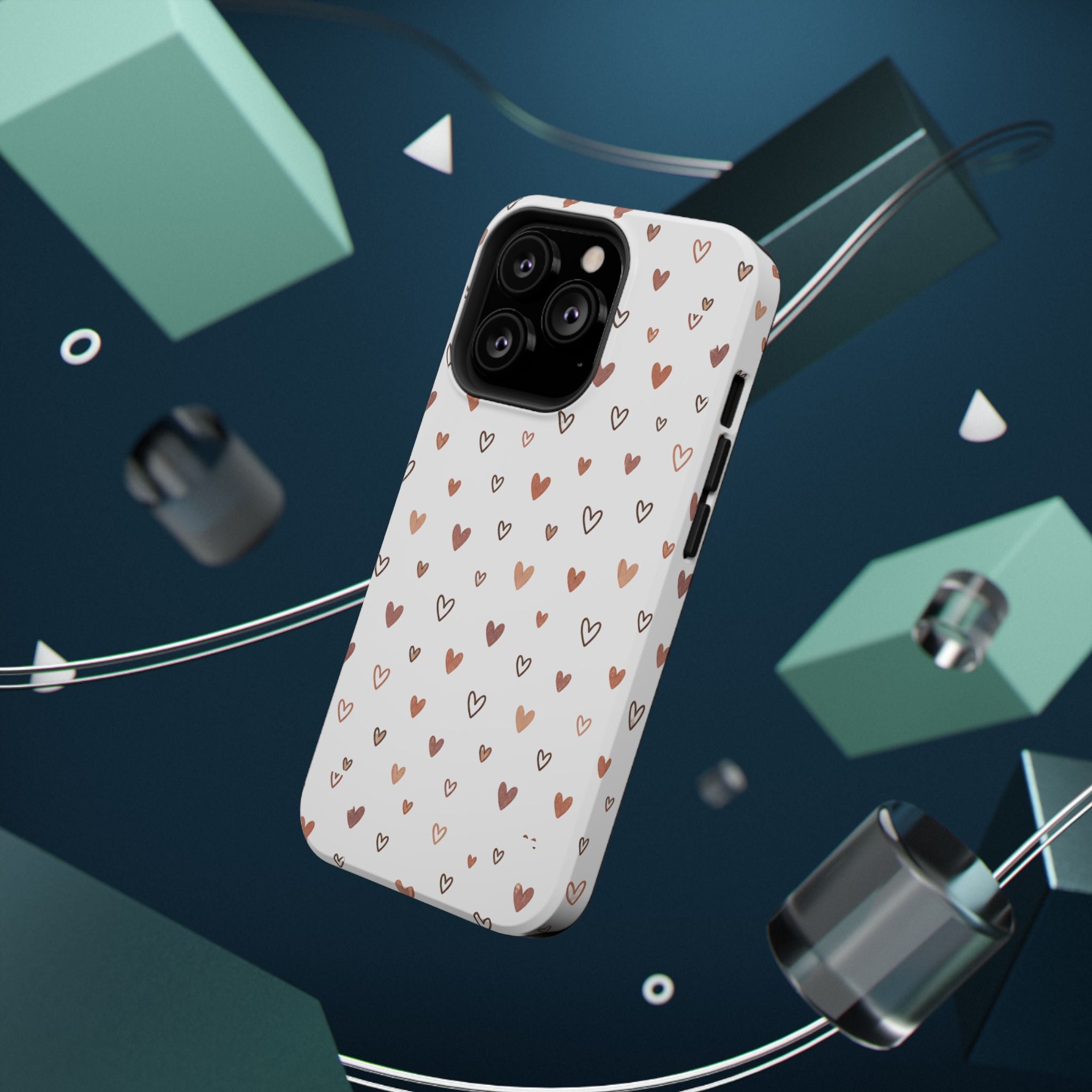 Heart Doodle Impact-Resistant Phone Case — Cute Neutral Tiny Hearts Design