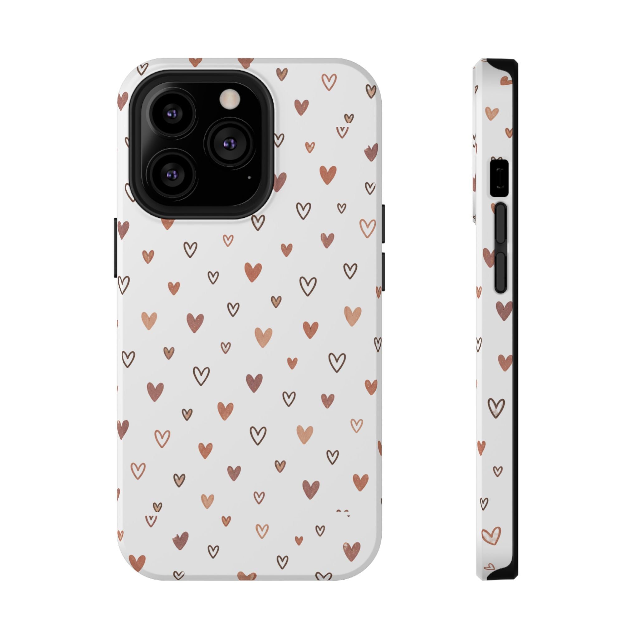 Heart Doodle Impact-Resistant Phone Case — Cute Neutral Tiny Hearts Design
