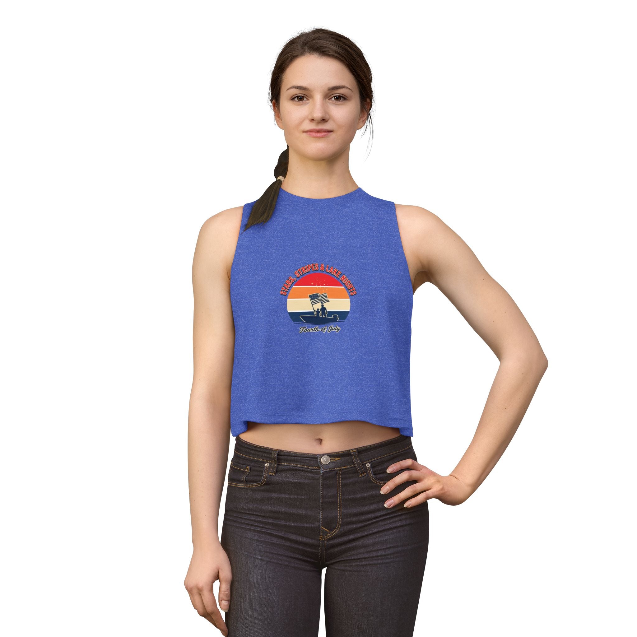 Fourth of July Retro Flag Crop Top — Faith, Freedom & Family Tank