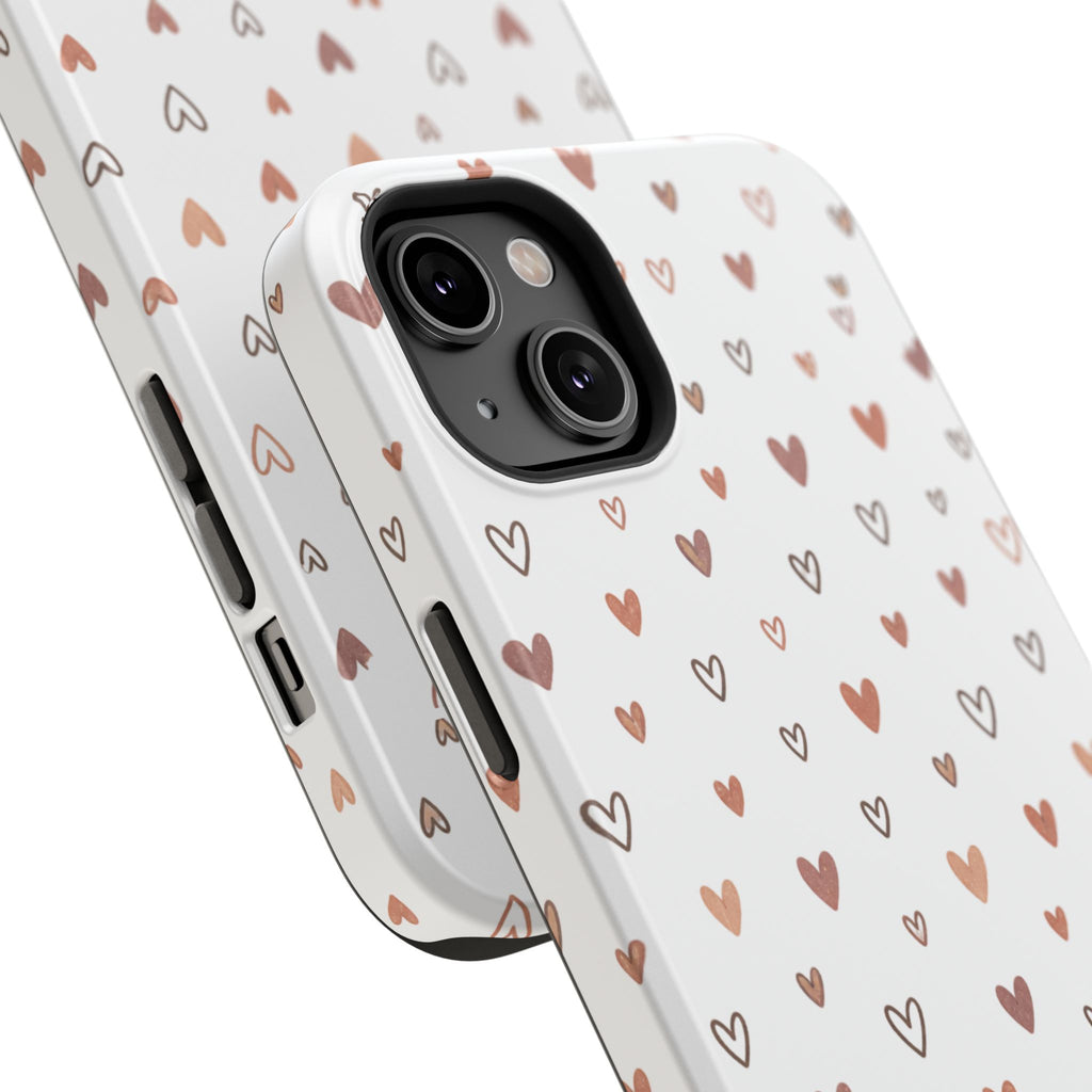 Heart Doodle Impact-Resistant Phone Case — Cute Neutral Tiny Hearts Design