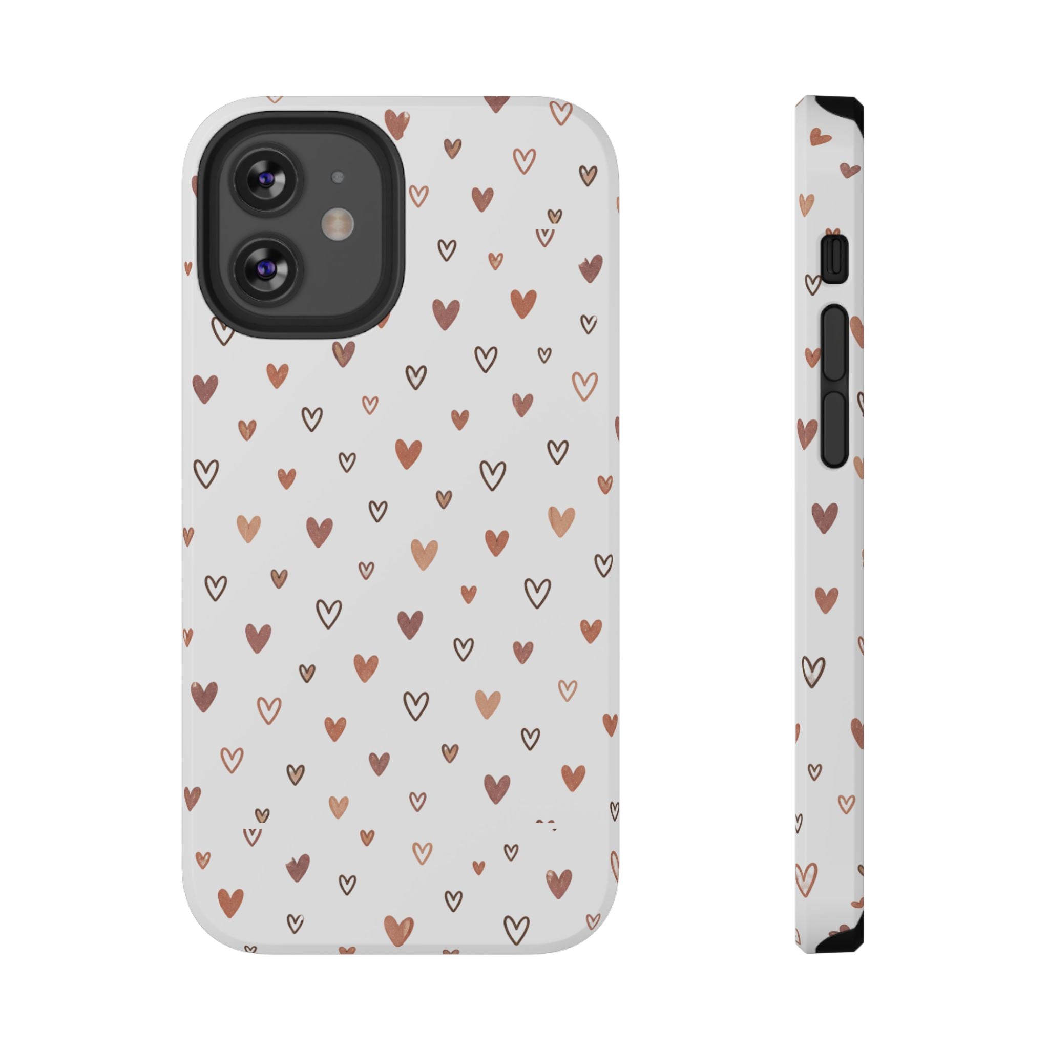 Heart Doodle Impact-Resistant Phone Case — Cute Neutral Tiny Hearts Design