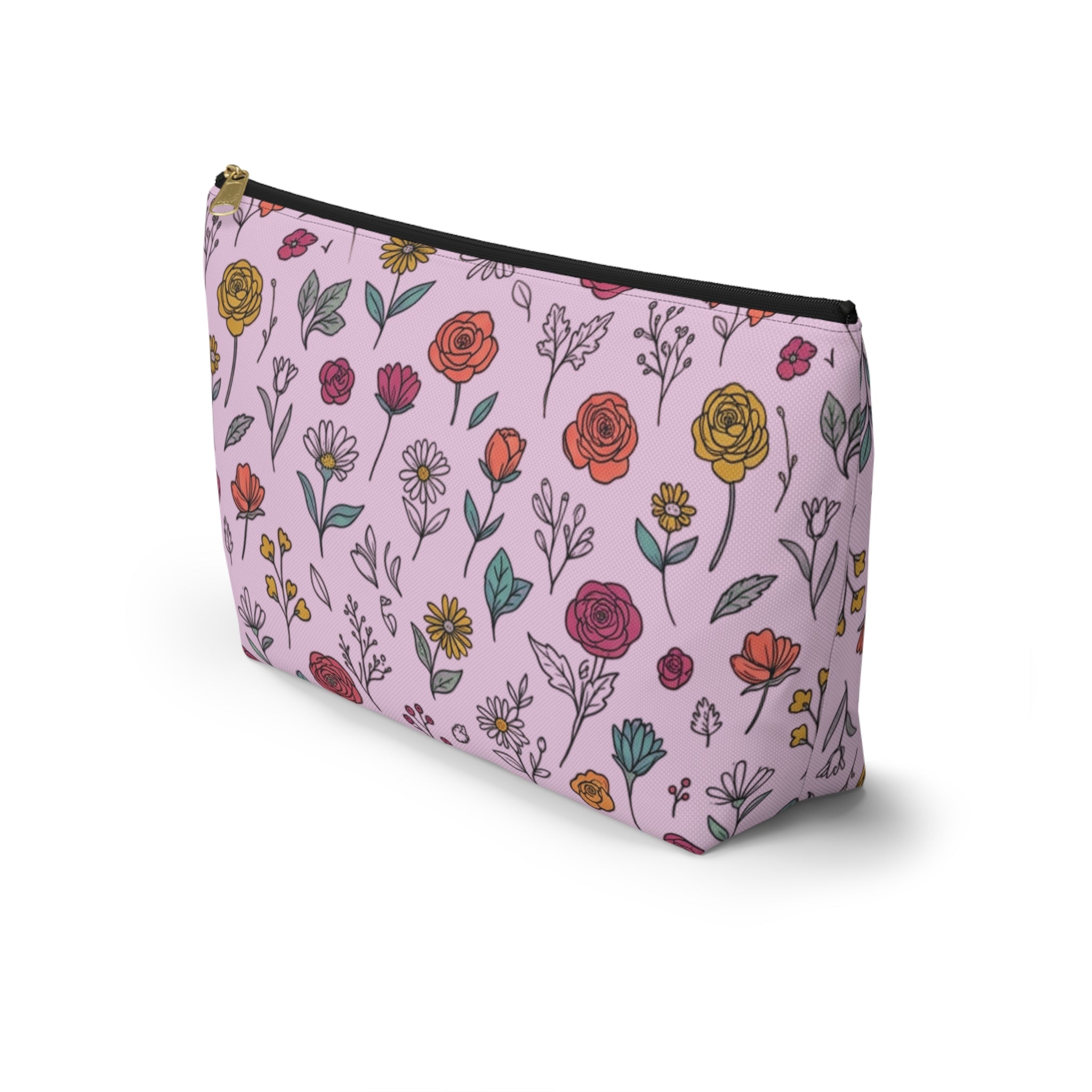 Floral Doodle Accessory Pouch — T‑Bottom Makeup & Travel Organizer