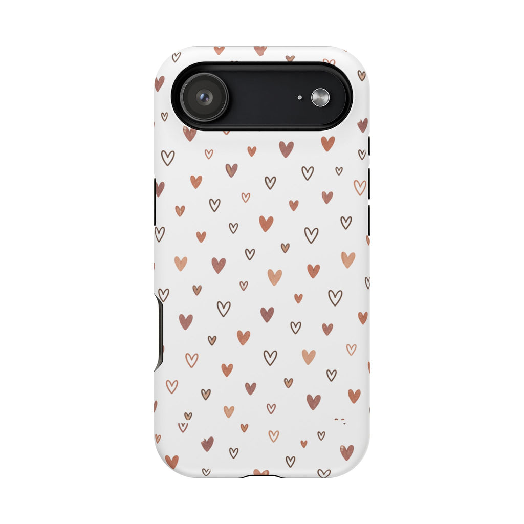 Heart Doodle Impact-Resistant Phone Case — Cute Neutral Tiny Hearts Design