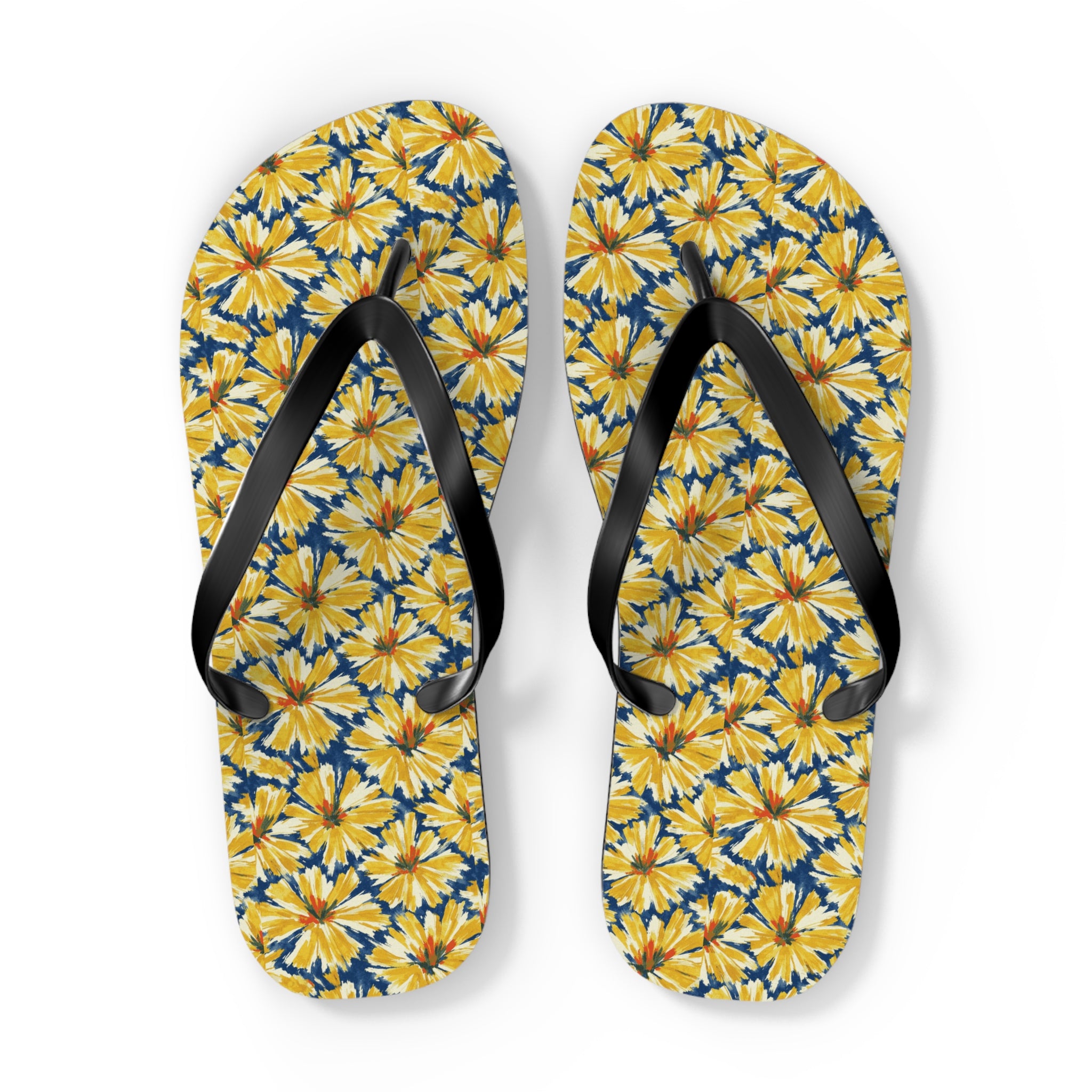 Yellow Daisy Flip Flops – Floral Beach Sandals Printify