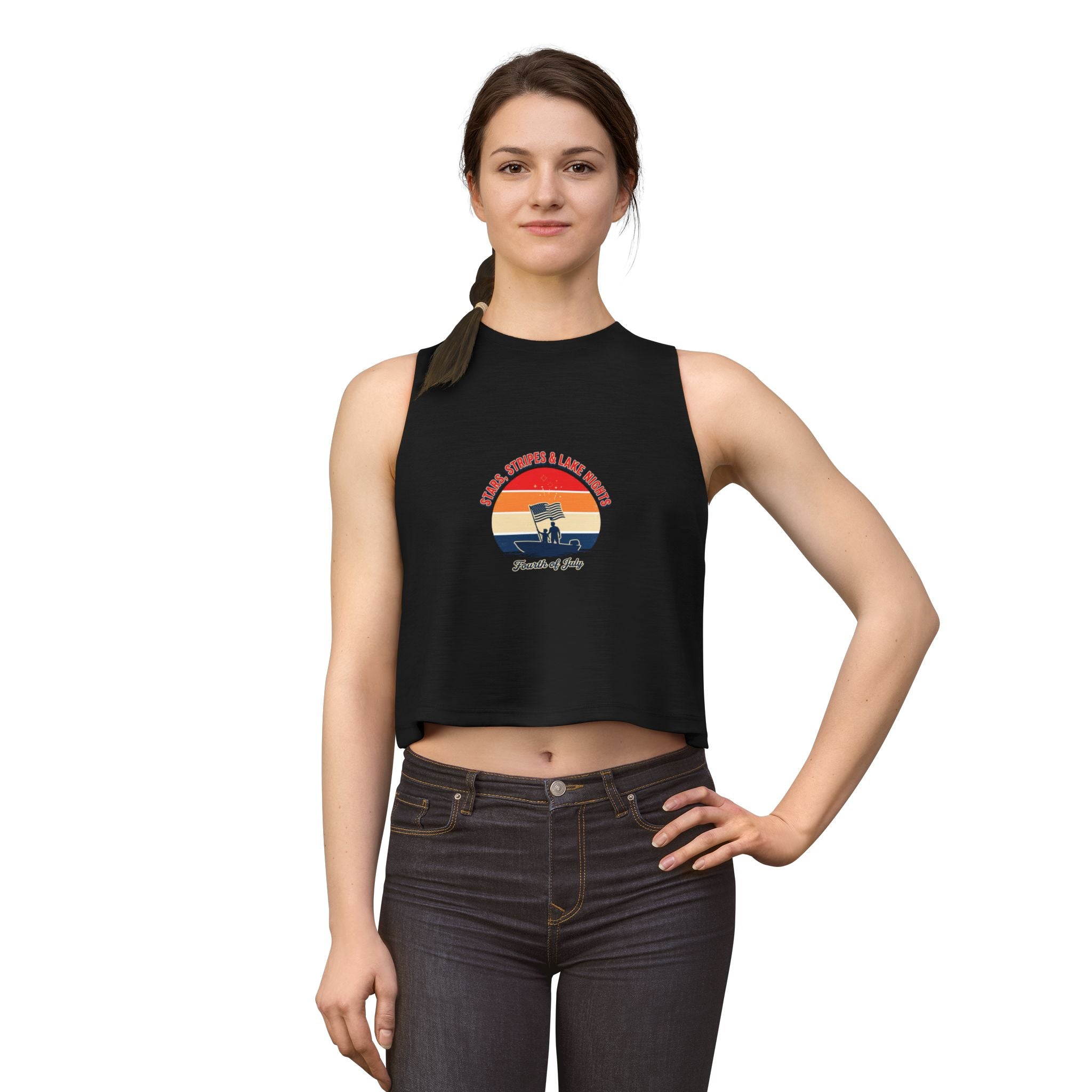 Fourth of July Retro Flag Crop Top — Faith, Freedom & Family Tank