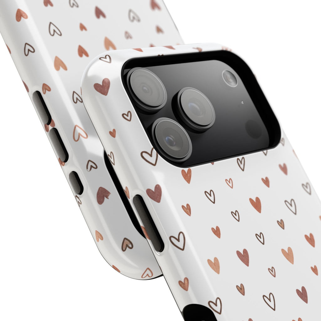 Heart Doodle Impact-Resistant Phone Case — Cute Neutral Tiny Hearts Design