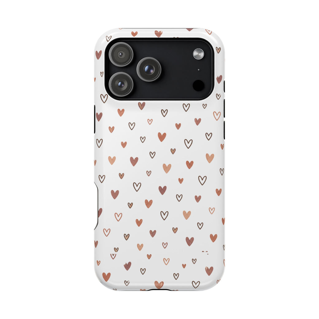 Heart Doodle Impact-Resistant Phone Case — Cute Neutral Tiny Hearts Design