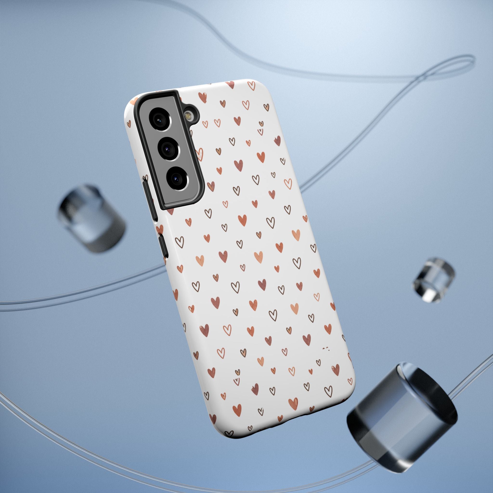 Heart Doodle Impact-Resistant Phone Case — Cute Neutral Tiny Hearts Design