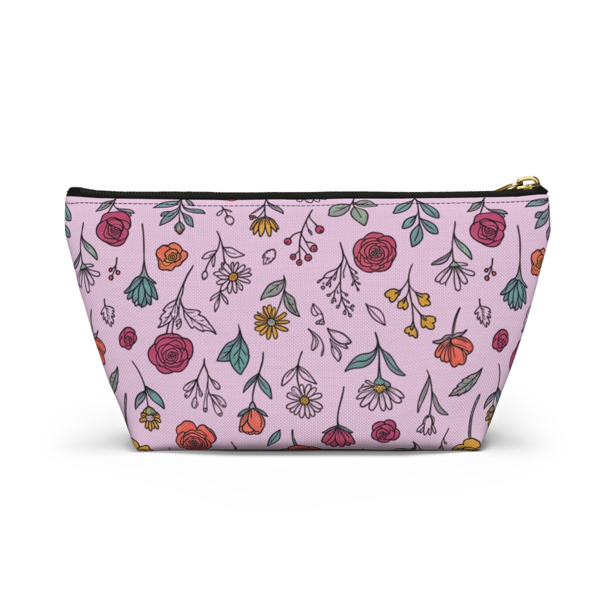 Floral Doodle Accessory Pouch — T‑Bottom Makeup & Travel Organizer