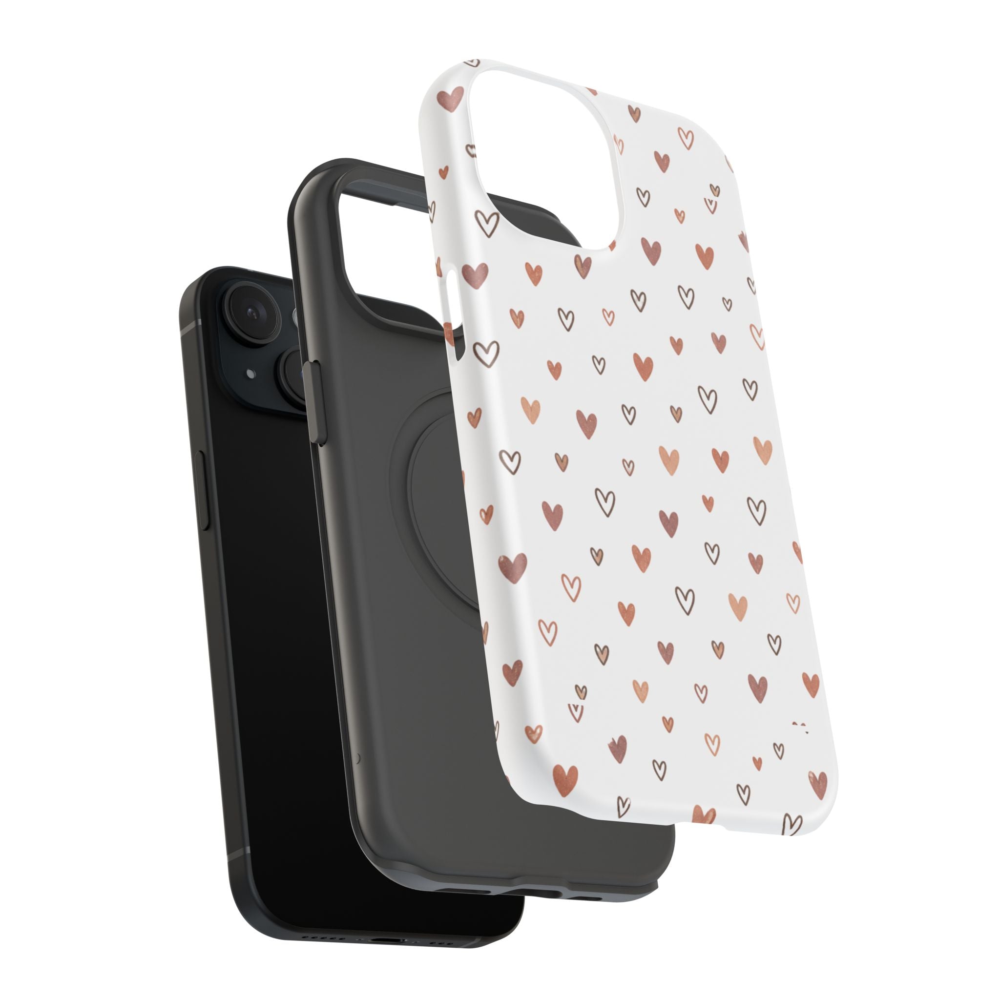 Heart Doodle Impact-Resistant Phone Case — Cute Neutral Tiny Hearts Design