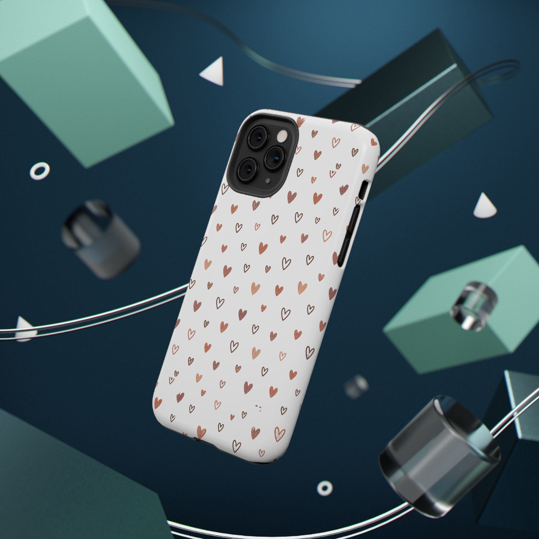 Heart Doodle Impact-Resistant Phone Case — Cute Neutral Tiny Hearts Design