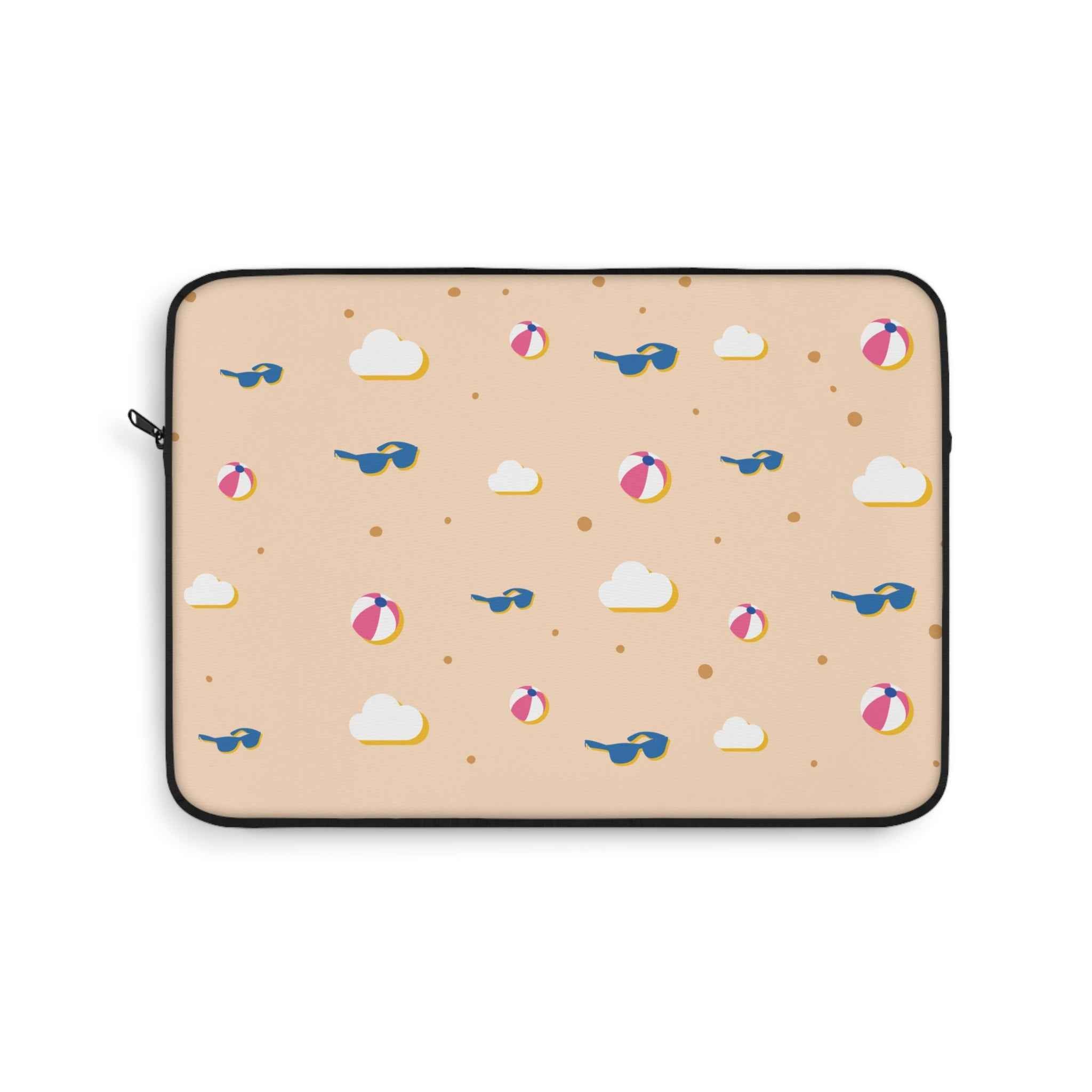 Beach Pattern Laptop Sleeve — Sunglasses, Beach Balls & Clouds Design