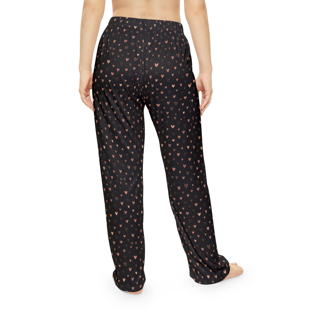 Heart Print Women's Pajama Pants showcasing all-over print on a relaxed fit, perfect for cozy sleepwear.