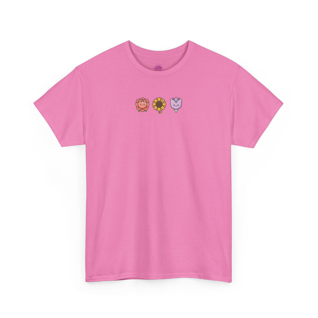 Flower Trio Tee — Cute Mini Floral Lion, Sunflower & Heart Plants Graphic T-Shirt