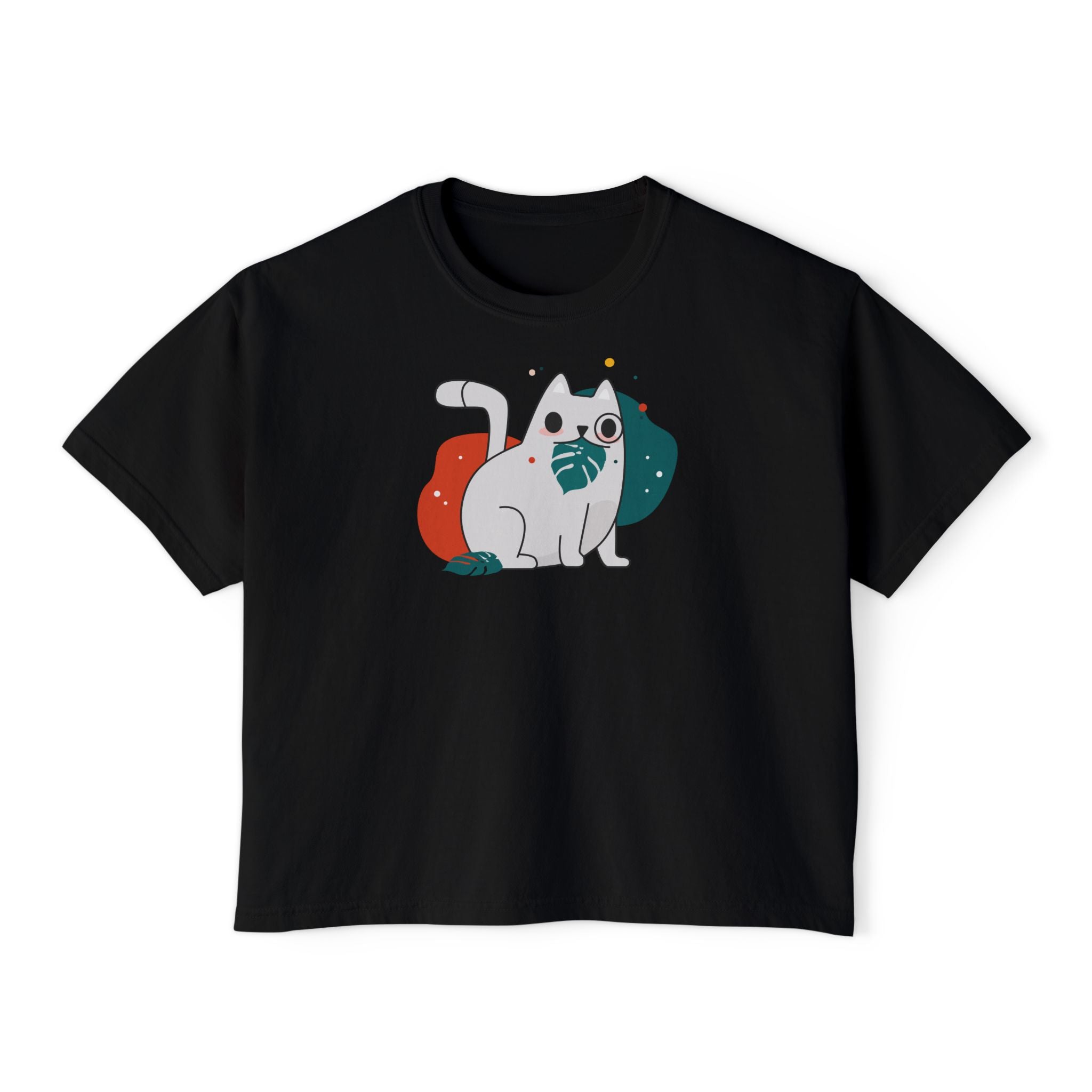 Cute Cosmic Cat Boxy Tee — Women's Graphic T-Shirt