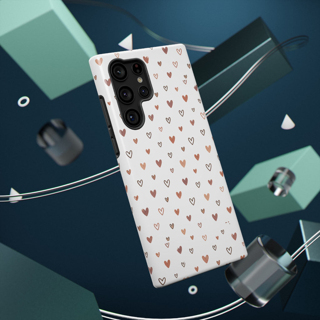 Heart Doodle Impact-Resistant Phone Case — Cute Neutral Tiny Hearts Design