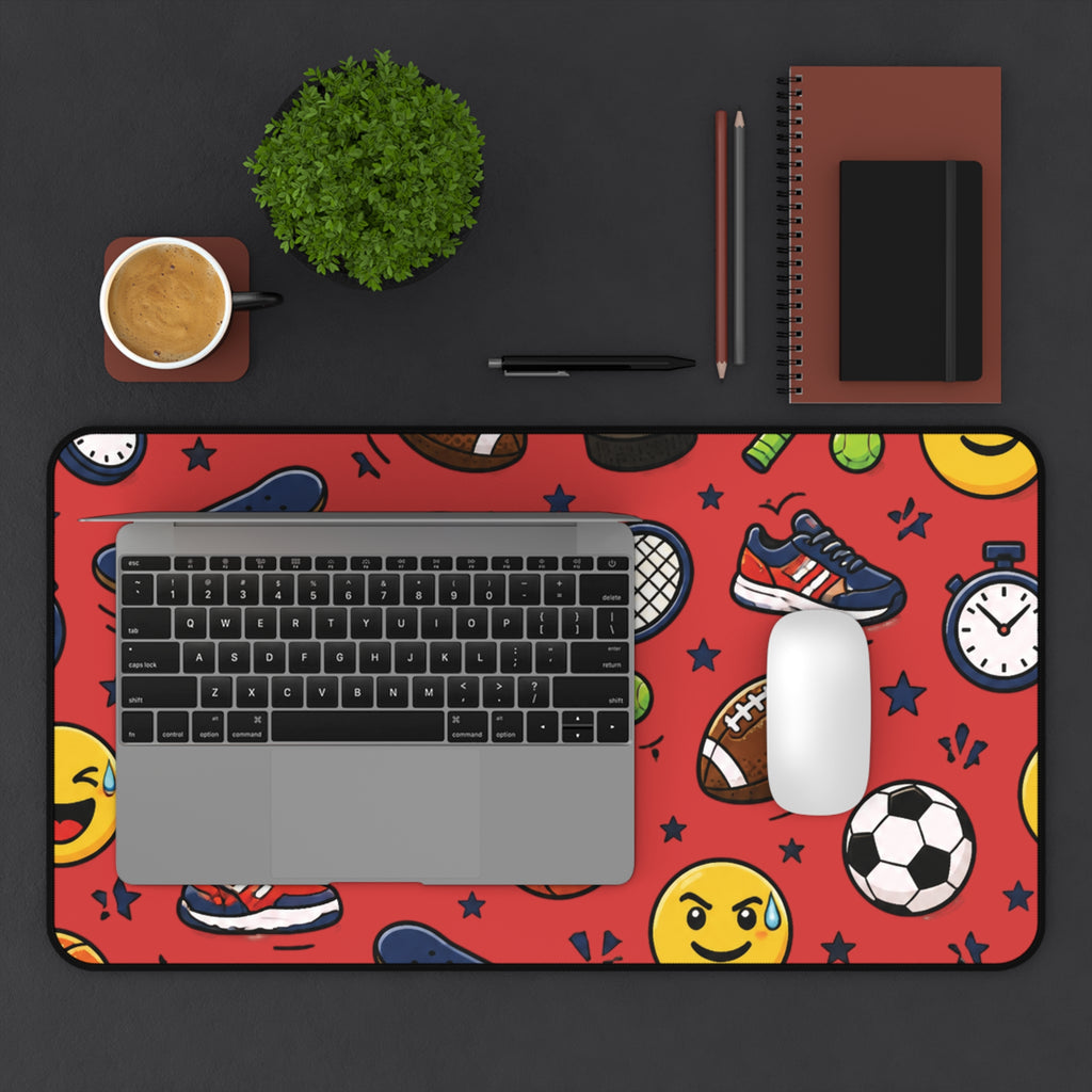 Back To School Sports Emojis Desk Mat — Athletic Pattern Mouse Pad for Kids & Teens