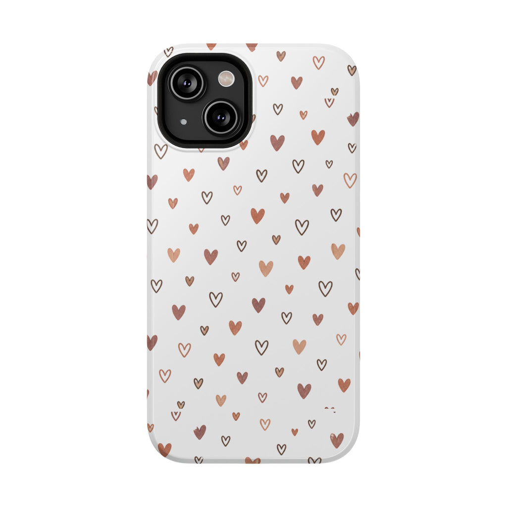Heart Doodle Impact-Resistant Phone Case — Cute Neutral Tiny Hearts Design