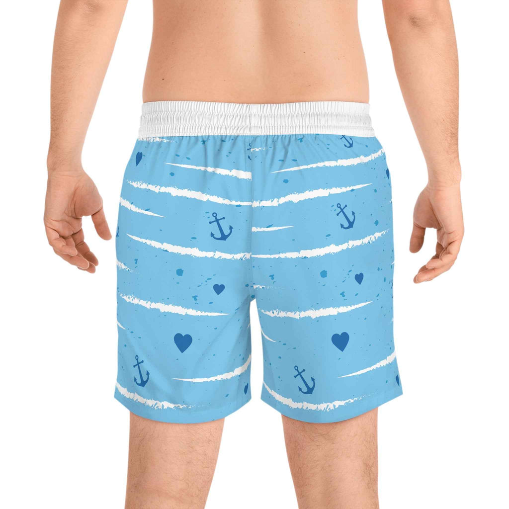 Nautical Anchor Blue Swim Shorts — Men's Mid-Length Swim Trunks