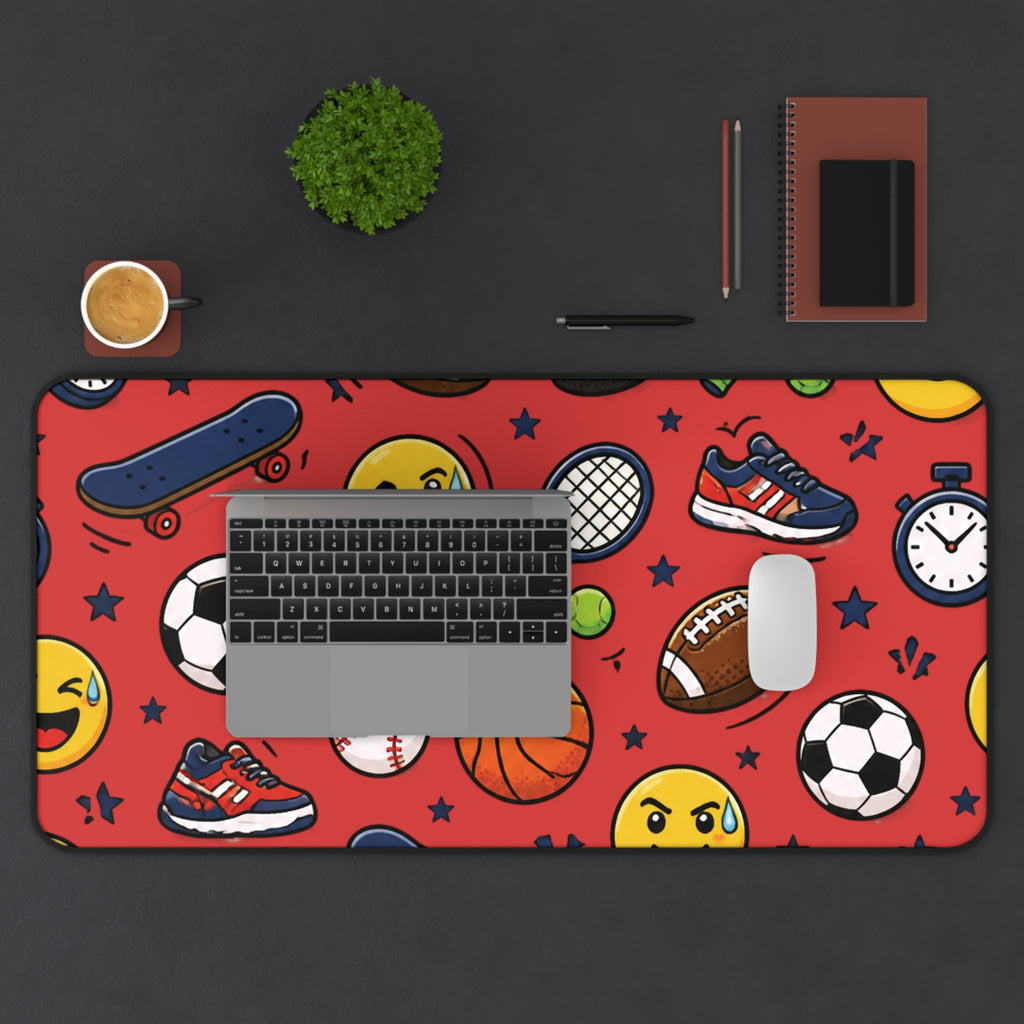 Back To School Sports Emojis Desk Mat — Athletic Pattern Mouse Pad for Kids & Teens
