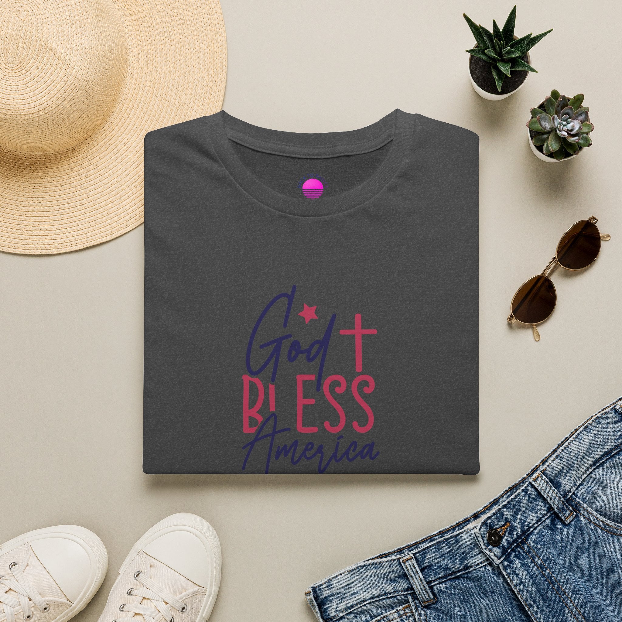 God Bless America Patriotic Christian T-Shirt with Cross