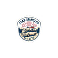 Custom kiss-cut stickers featuring a vintage van with 'Star Spangled' and fireworks design, est. 1776.