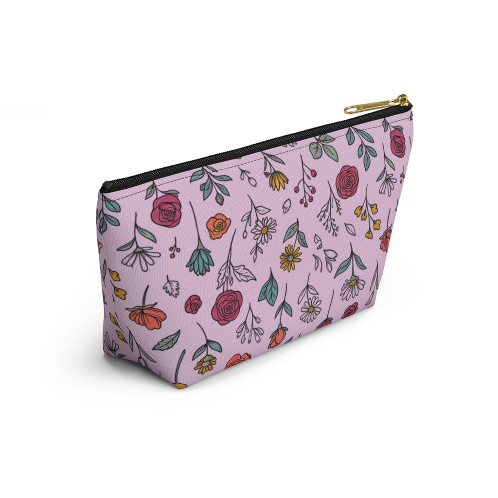 Floral Doodle Accessory Pouch — T‑Bottom Makeup & Travel Organizer