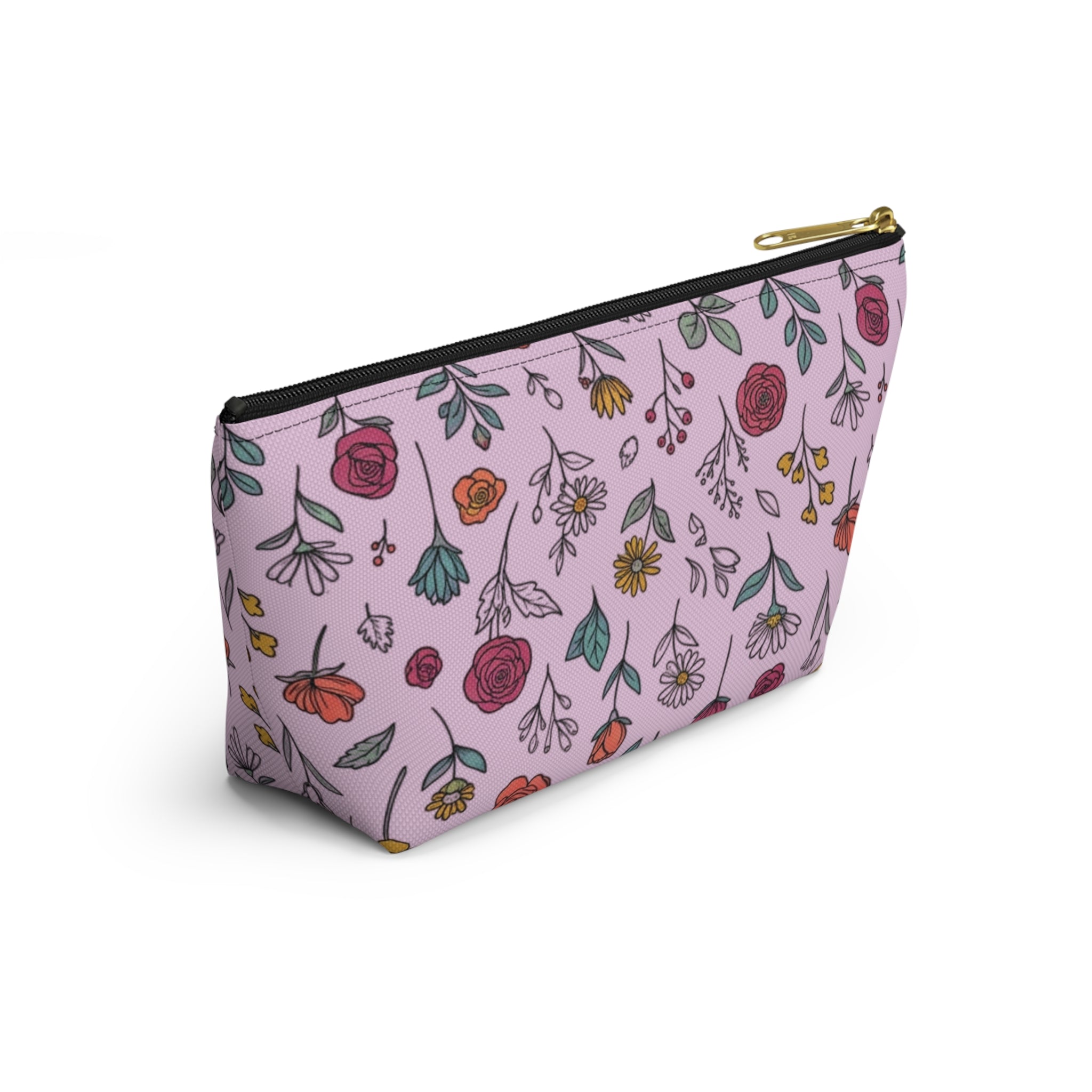 Floral Doodle Accessory Pouch — T‑Bottom Makeup & Travel Organizer