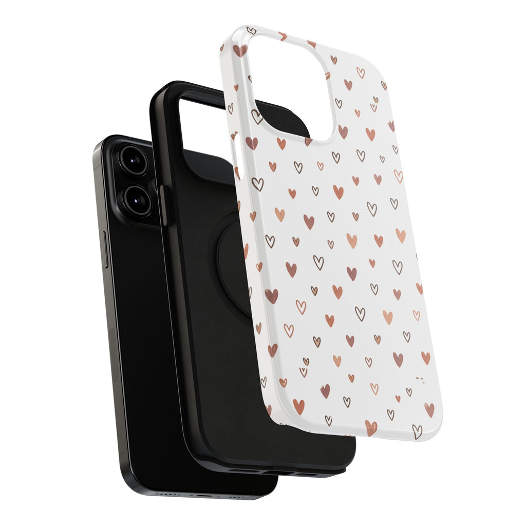 Heart Doodle Impact-Resistant Phone Case — Cute Neutral Tiny Hearts Design