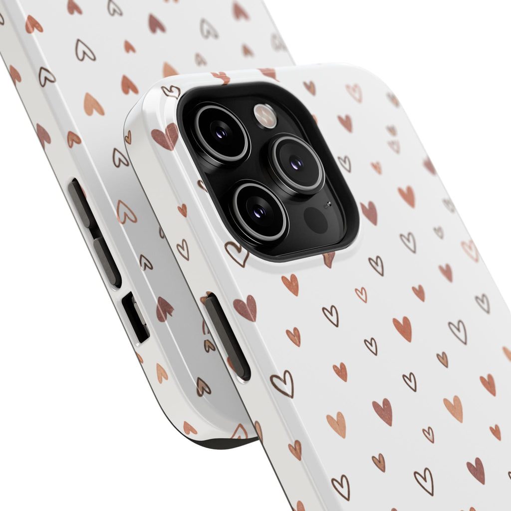 Heart Doodle Impact-Resistant Phone Case — Cute Neutral Tiny Hearts Design
