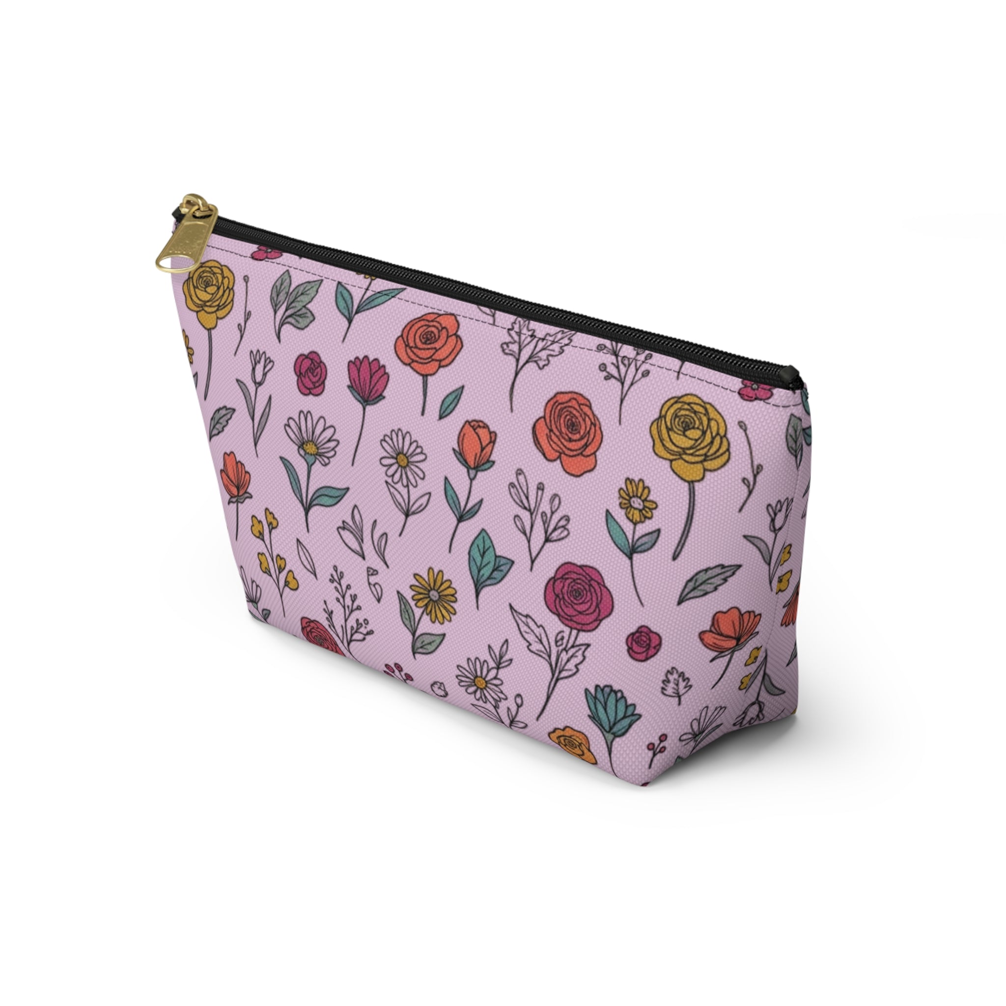 Floral Doodle Accessory Pouch — T‑Bottom Makeup & Travel Organizer