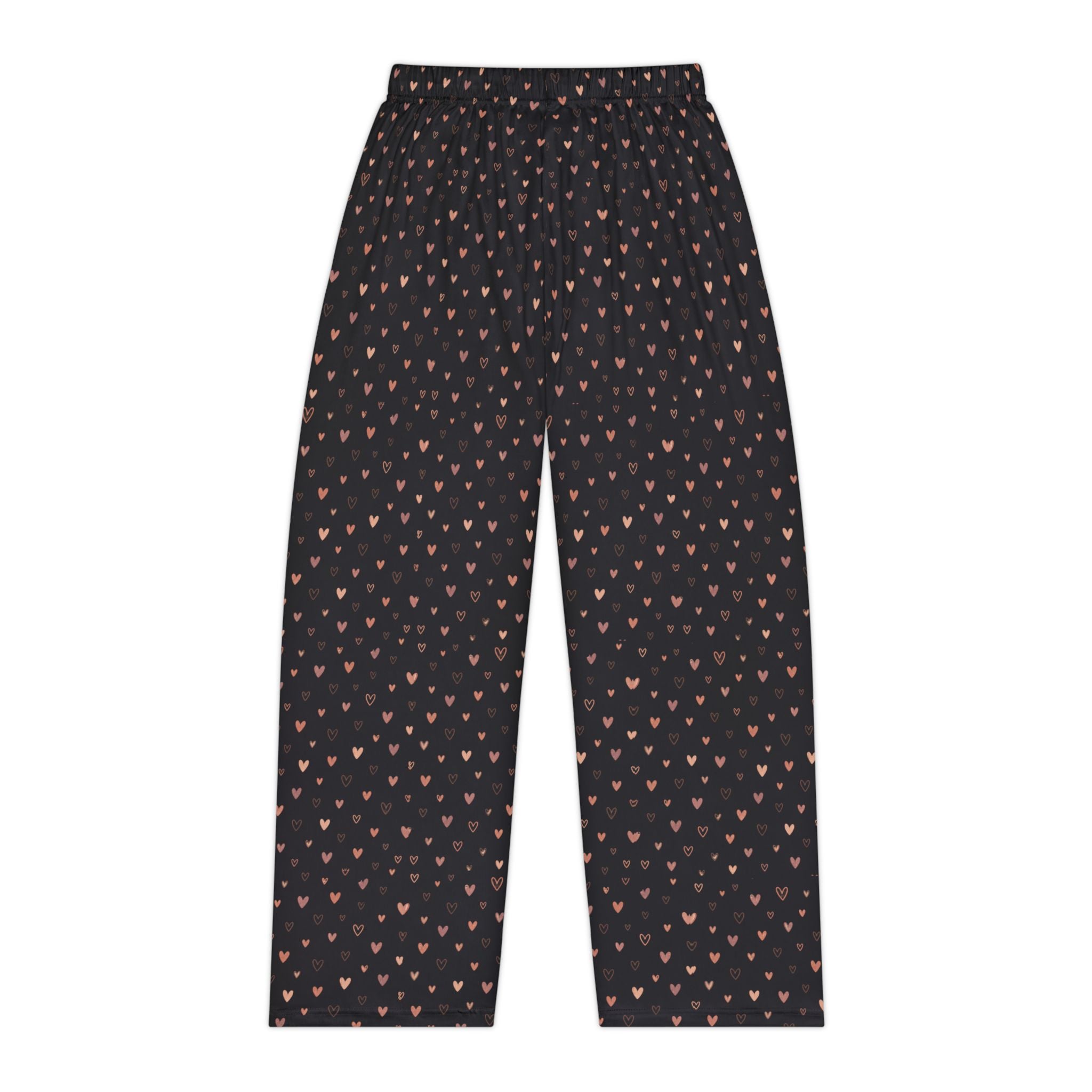Heart Print Women's Pajama Pants featuring a soft, lightweight fabric with tiny heart designs on a dark background.