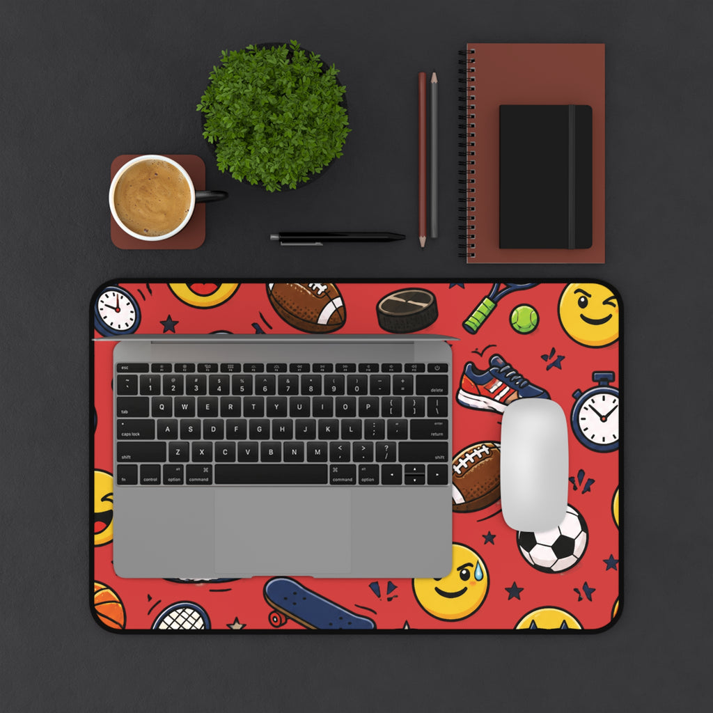 Back To School Sports Emojis Desk Mat — Athletic Pattern Mouse Pad for Kids & Teens