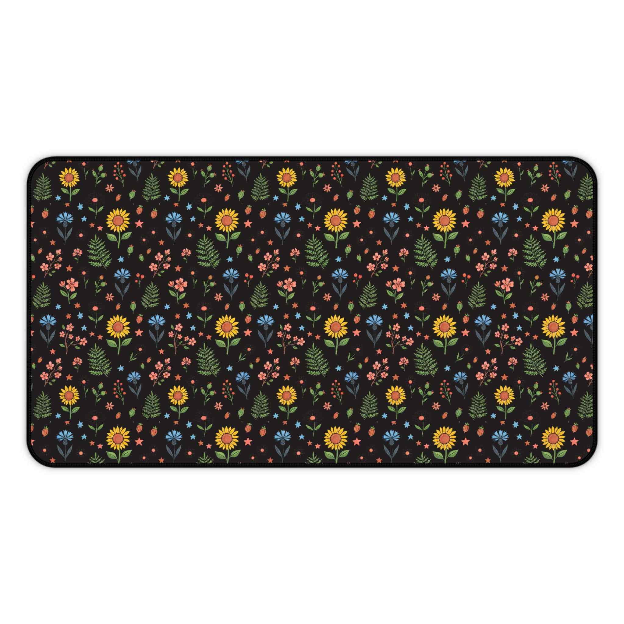 Floral Folk Art Desk Mat — Colorful Wildflower Pattern Mouse Pad