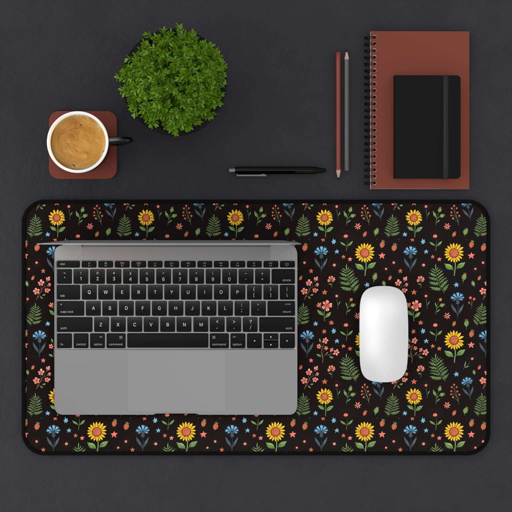 Floral Folk Art Desk Mat — Colorful Wildflower Pattern Mouse Pad