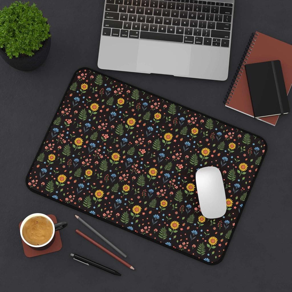 Floral Folk Art Desk Mat — Colorful Wildflower Pattern Mouse Pad