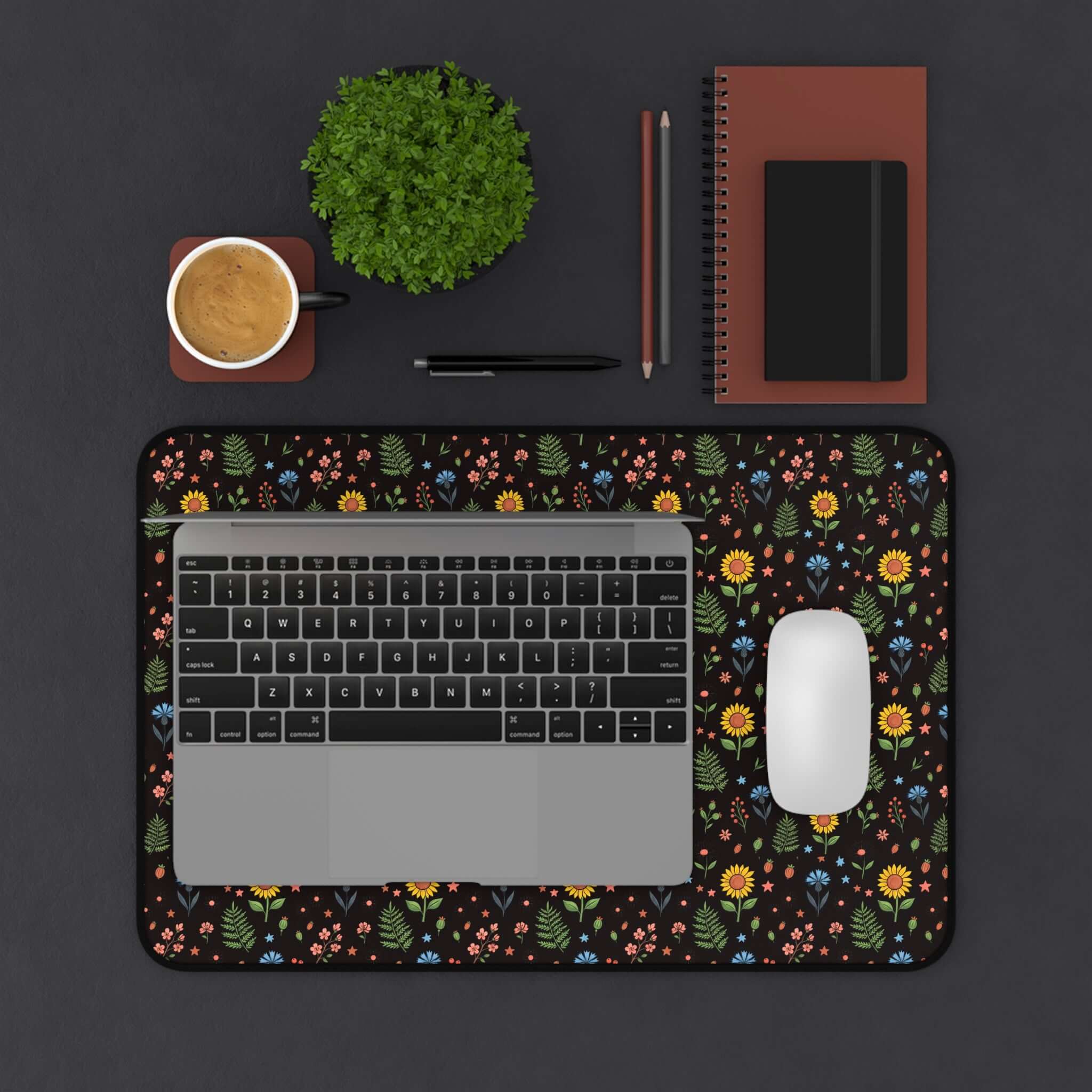 Floral Folk Art Desk Mat — Colorful Wildflower Pattern Mouse Pad